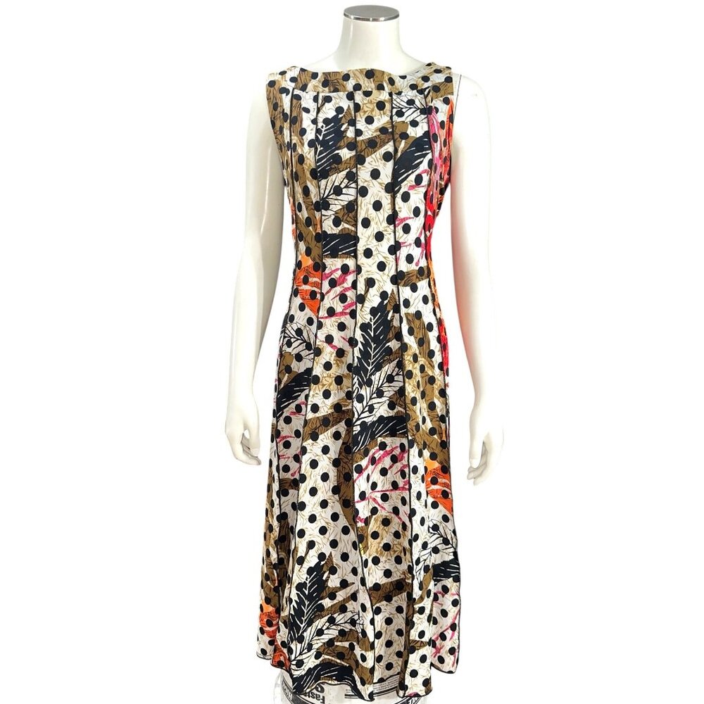 Voir Voir Size 14 Multicolor Polka Dot Patchwork Leaf Print Sleeveless Midi Boho - Picture 2 of 13